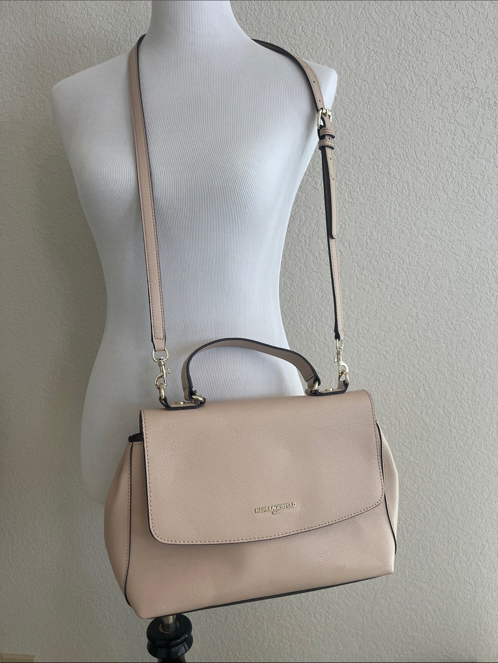 Karl Lagerfeld Blush Pink Pebbled Leather Top-Handle Satchel with Strap